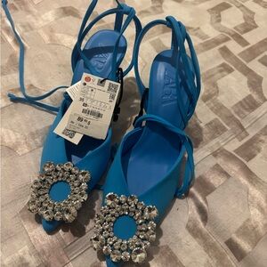 Zara Vibrant Blue Heels with Crystal Embellishment